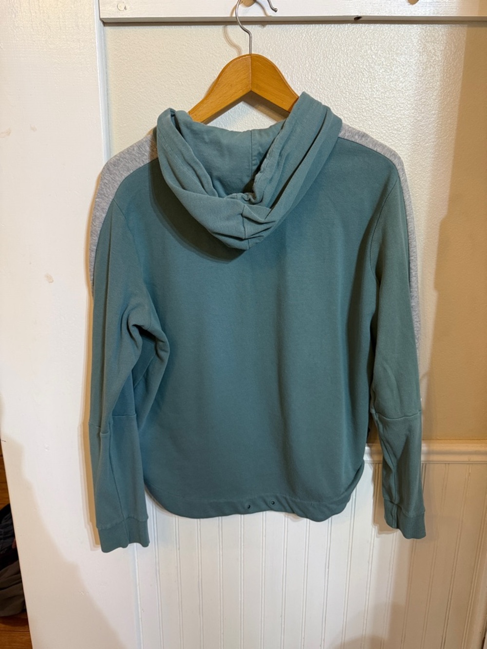 adidas Sage Green Cropped Hoodie with Light Grey Shoulder Stripes - Picture 5 of 5